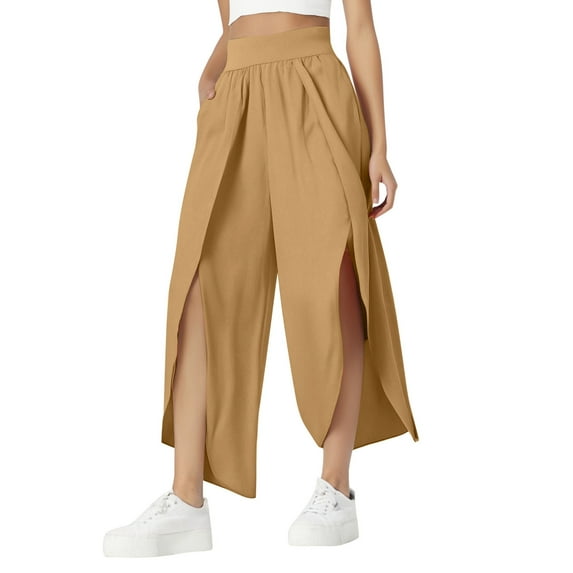 Summer Pants for Women Silk Pants Women Dressy Pajama with Pockets Comfy Clothes for Same Day Womens Elastic Work Fit Track Large Wide Leg Casual Pant Suit Womens Casual Comfy Khaki 2XL