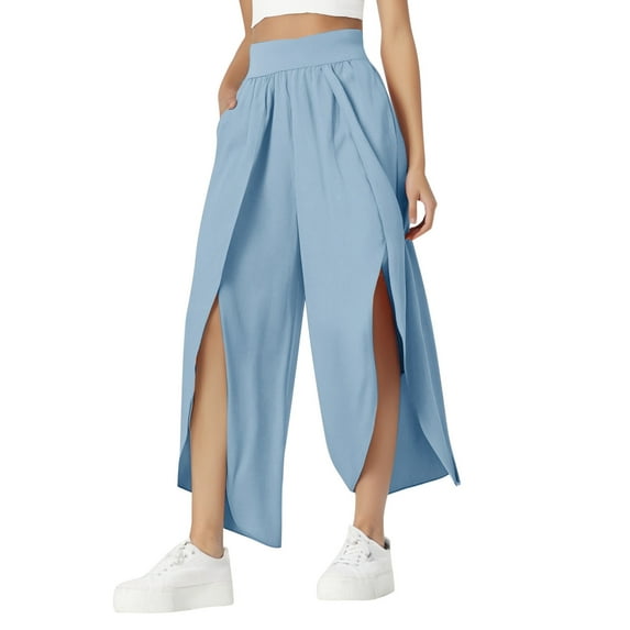 Summer Pants for Women Silk Pants Women Dressy Pajama with Pockets Comfy Clothes for Same Day Womens Elastic Work Fit Track Large Wide Leg Casual Pant Suit Womens Casual Comfy Light Blue L