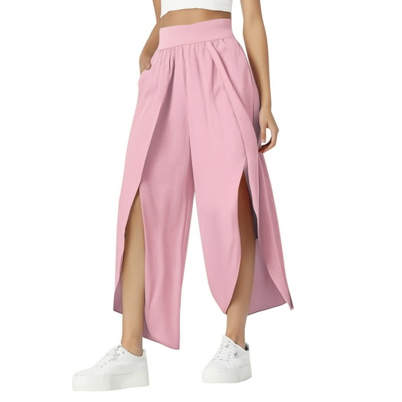 Summer Pants for Women Silk Pants Women Dressy Pajama with Pockets Comfy Clothes for Same Day Womens Elastic Work Fit Track Large Wide Leg Casual Pant Suit Womens Casual Comfy Pink XL