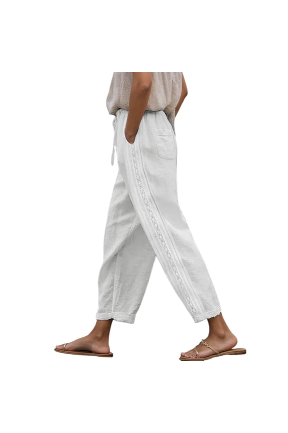 Summer Pants for Women Smart Skin Pant for Women Petite Pants Elastic Drawstring Pant Comfy Business Casual Work Drawstring Work Womens High Waist Womens Sheer Casual Woman White L