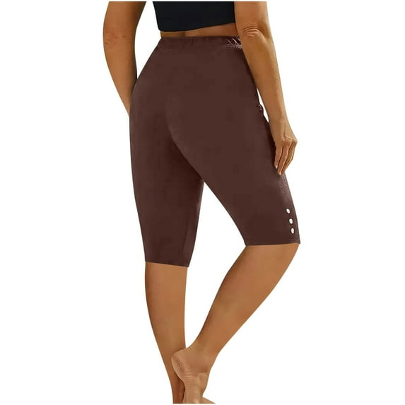 Summer Pants for Women Solid Color Casual Capri Pants Comfortable Stretch Basic Leggings For Everyday Wear Women's Casual Work Clothes Leopard Dress Women Workout Miniature Womens Brown M