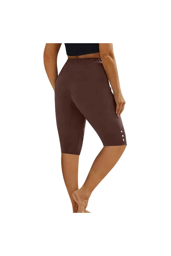 Summer Pants for Women Solid Color Casual Capri Pants Comfortable Stretch Basic Leggings For Everyday Wear Women's Casual Work Clothes Leopard Dress Women Workout Miniature Womens Brown 2XL