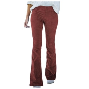 Summer Pants for Women Solid Color High Waist Slim Micro Bottoms Corduroy Elastic Waist Casual Pants Casual Slim Fit Editor for Women Ladies Sweats Outfits Business Tall Fit Red L