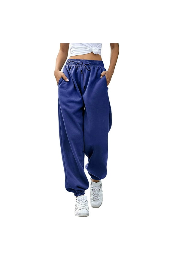 Summer Pants for Women Spandex Womens Pants Fashion Womens Clothes High Waist Athletic Stretch with Pockets Long Length Women Casual Long Same Day Drawstring plus Size Blue XL