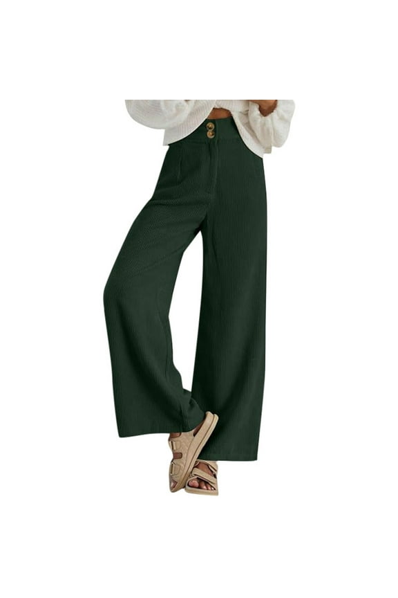 Summer Pants for Women Spring And Autumn Solid Color Corduroy Double Button Semi Elastic Waist Straight Casual Pants Comfortable for Women Work Fashion Sweatpants Brocade Womens Pleated Green 2XL