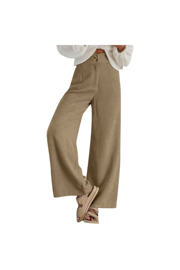Summer Pants for Women Spring And Autumn Solid Color Corduroy Double Button Semi Elastic Waist Straight Casual Pants Comfortable for Women Work Fashion Sweatpants Brocade Womens Pleated Khaki 2XL