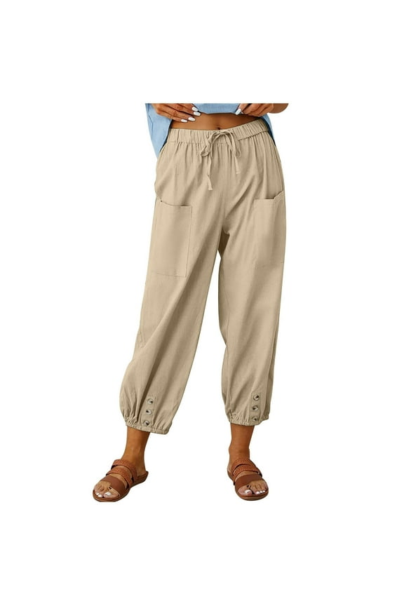 Summer Pants for Women Straight Leg Casual Pants for Women Flare Pant High Waist Smart Skin Pant Lady Drawstring Workout Pocket Dress Big And Tall Work Medium Yoga Khaki 4XL