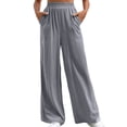 thumbnail image 1 of Summer Pants for Women Straight Leg Loose Fitting Sports Casual Trousers Mid Rise Solid Color Wide Leg Trousers Loose Drawstring Pants Women Dressy Sweats Seersucker Maternity Sequin Pant Grey XL, 1 of 6