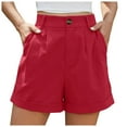thumbnail image 1 of Summer Pants for Women Summer High Waist Linen Shorts Roll Up Pleated Zippered Wrap Hem Wide Leg Shorts With Pockets Casual High Waist Pants for Women Work Clothes Business Soccer Flare Yoga Red XL, 1 of 5