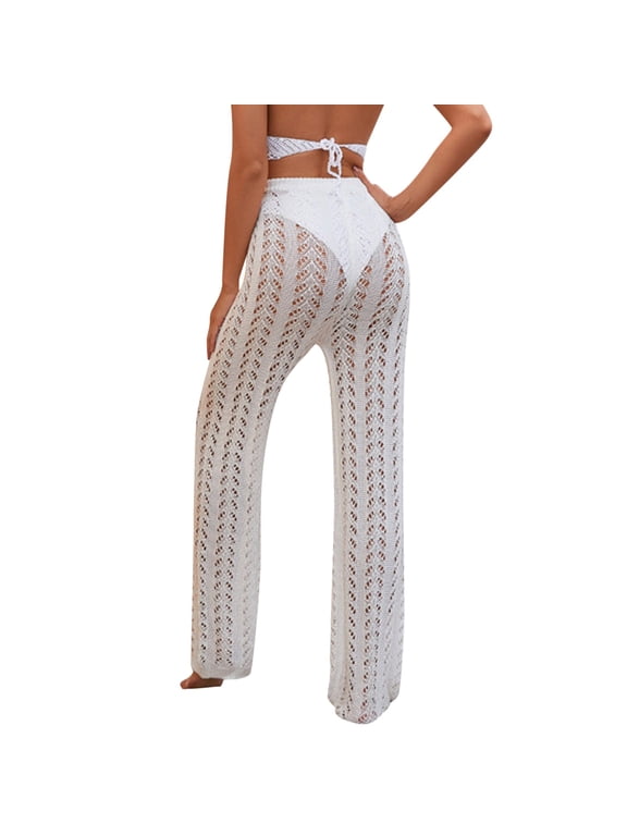 Summer Pants for Women Summer Sexy Hollow Split Soild Color Knitted Trousers Ripped Fringed Beach Pants Ladies Track with Pocket Athletic for Women with Pockets Tailo Petite Linen White L