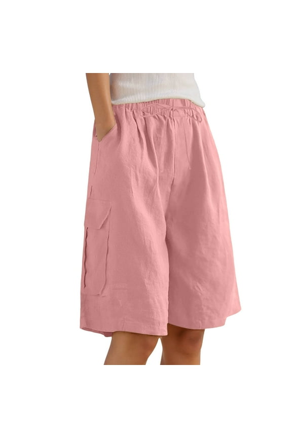 Summer Pants for Women Summer Shorts Shorts For Women Linen Wide Leg Knee Length Casual Loose Fit Comfy Shiny Leggings Woven Pants Metallic Casual Fashion Trendy Work Clothes Sketches Pink XL