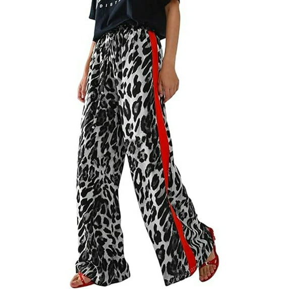 Summer Pants for Women Summer Thin Casual Pants With Drawstring Leopard Print Side Stripes Straight Leg Wide Leg Loose Women Outfit Petite Sweatpants Long Suit for Casual Rhinestone Black S