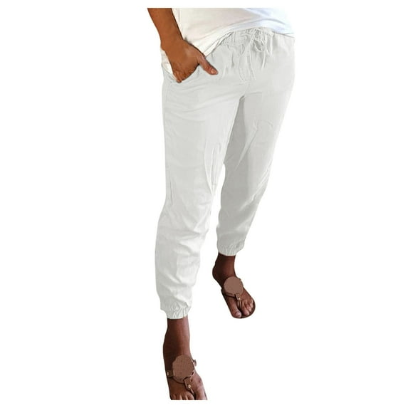 Summer Pants for Women Trousers Summer Bottoms With Pockets Trousers Drawstring Long Pant Fashionable Pants for Women Trendy Wardrobe Petite Indoor Soccer Baggy White XL
