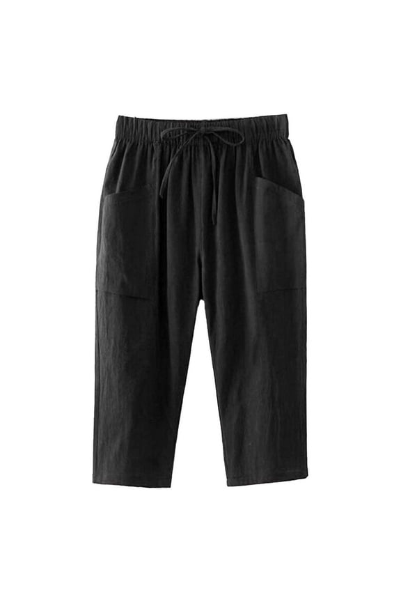 Summer Pants for Women Trousers Waist Loose Pocket Elastic Pants Three Quarter Beach Clothes for Women Leg Leggings Extra Long Dress Tall Casual Slim Long Cargo Pant Black 2XL