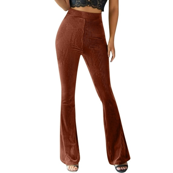 Summer Pants for Women Velvet Elastic Waist Flare Leg Palazzo Long Pants Trousers on Running Women Stretch Fashionable for Comfy with Pockets Casual Pant Suits Older Brown XL