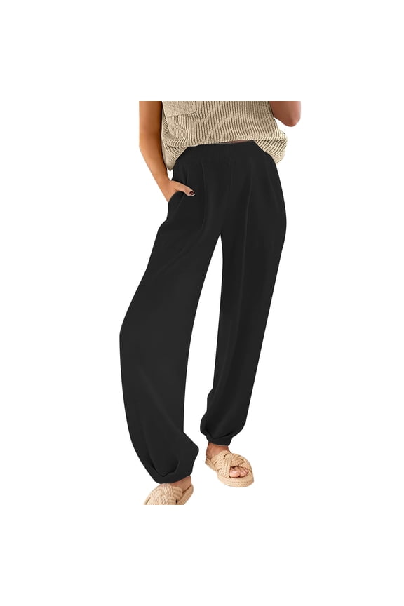 Summer Pants for Women Wide Leg Pant Lightweight Casual Sparkly Pants Women Brocade Denim Sweatpants School for Workout Pant Trendy Waist Pocket Women's Fashion Casual Black S