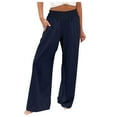 thumbnail image 1 of Summer Pants for Women Wide Leg Pants Casual High Waisted Palazzo Baggy Beach Trousers With Pocket Women's Work Running Outfits for Women Casual Printed plus Size 4x Stretchy Work Navy S, 1 of 6