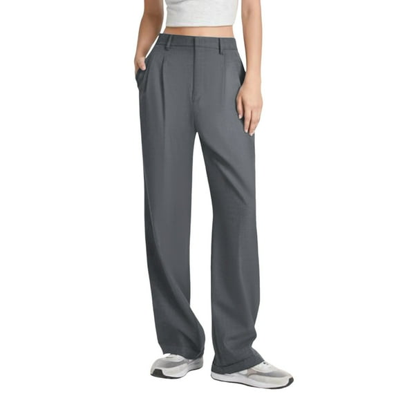 Summer Pants for Women Wide Leg Pants High Elasticity Straight Leg Suit Casual Womens Pantsuits for Business Elastic Waist Women plus Size Running Work Dark Dress Grey M