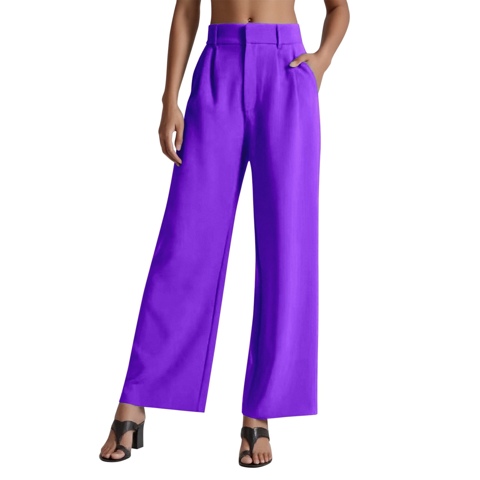 Women Summer Casual Pure Color Wide Leg Pants 11