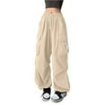 thumbnail image 1 of Summer Pants for Women Womens Spring Summer Thin Breathable Solid Baggy Cargo Pants Streetwear Hop Drawstring Sweatpants Wide Leg Pants Woman Beige XXL, 1 of 3