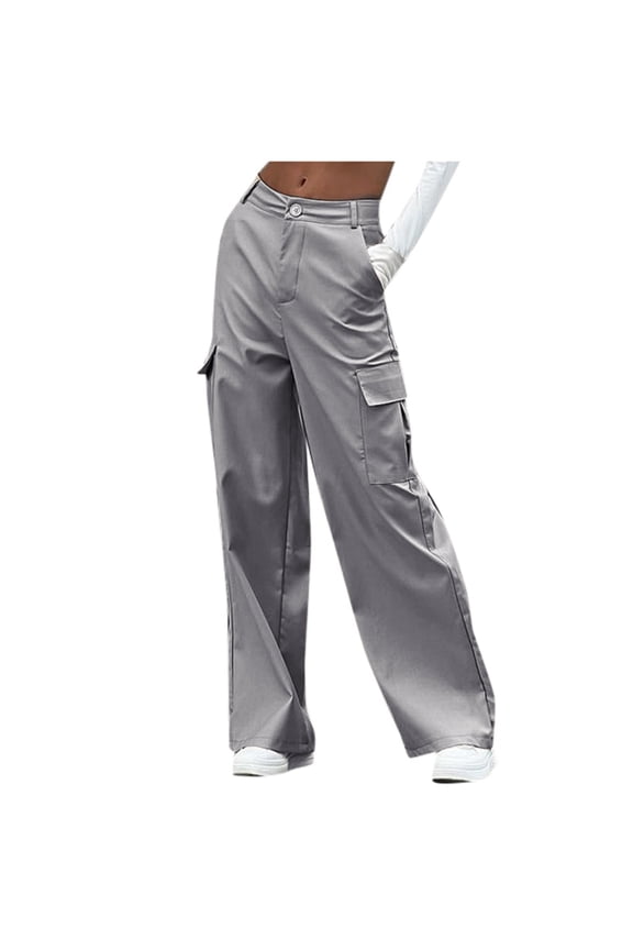 Summer Pants for Women Work Stretch Pants Wide Women Linen for Summer Comfortable Travel Clothes Owned Business Track Buttons on Side Premise Womens Pant Metallic Lounging Grey L