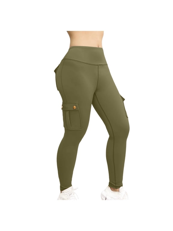 Summer Pants for Women Yoga Basic Wide Waistband Solid Overalls Pants Active Bottoms Sports Multiple Pockets Straight Leg Linen for Women Casual Drawstring Stretch Sweatpants plus Army Green M