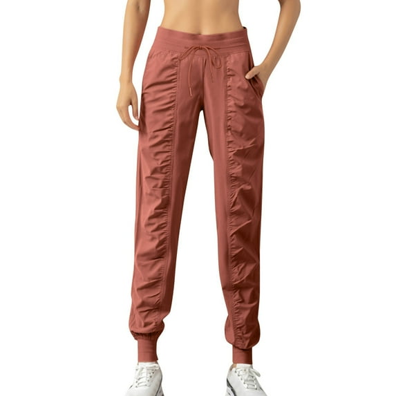 Summer Pants for Womenwear Sports Loose Running Yoga Fitness Pocket Casual Nine Bound Leg Pants Chinos for Women Wide Legged Women Casual High Waist Fashion Sweatpants Seersucker Orange L