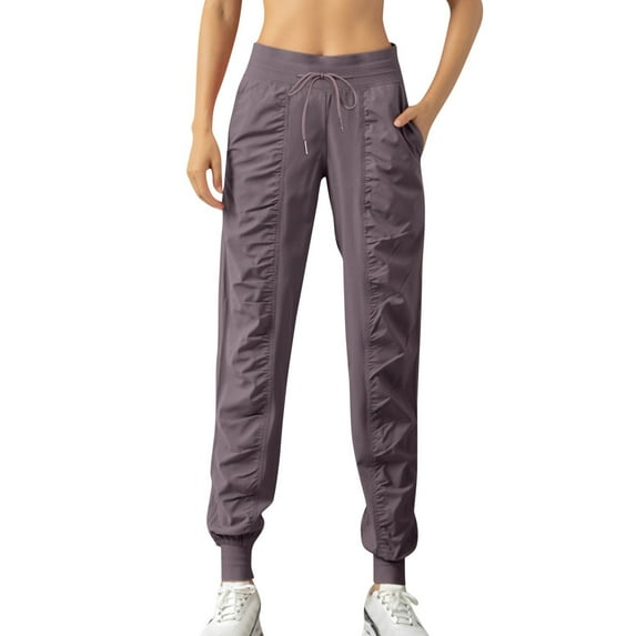 Summer Pants for Womenwear Sports Loose Running Yoga Fitness Pocket Casual Nine Bound Leg Pants Chinos for Women Wide Legged Women Casual High Waist Fashion Sweatpants Seersucker Purple 2XL