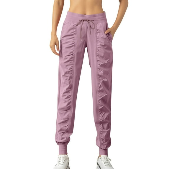 Summer Pants for Womenwear Sports Loose Running Yoga Fitness Pocket Casual Nine Bound Leg Pants Chinos for Women Wide Legged Women Casual High Waist Fashion Sweatpants Seersucker Light Purple 2XL