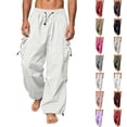 thumbnail image 1 of Summer Pants Zaewscy Men's Multi-functional Cargo Pants Men's Loose Casual Style Functional Style Drawstring Straight Leg Leggings Long Pants Couple Pants White XXXXL, 1 of 8