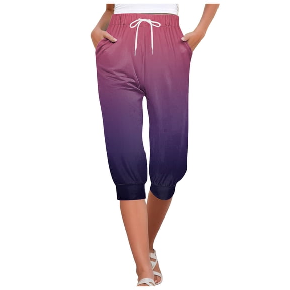 Summer Pants for Women 4Th of July Flag Independence Day Print Capris Pants Summer Bottom Drawstring Joggers Womens Linen Pants Hot Pink XL