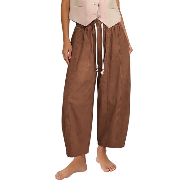 Summer Pants for Women,Barrel Jeans Women Cropped Cotton Wide Leg Pants High Waisted Denim Pants with Pockets