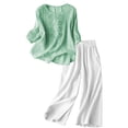 thumbnail image 1 of Summer Pants for Women Casual Embroidered Top Cotton Linen Long Pants Two Piece Set Womens Pants Casual & Wide Leg, 1 of 4