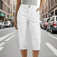 thumbnail image 1 of Summer Pants for Women Casual Knee Length Cargo Long Shorts Solid Color Elastic Waist Button Lounges Capris with Pockets, 1 of 7