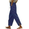 thumbnail image 1 of Husipze Summer Pants for Women Casual Lightweight Drawstring Capri Pants with Pockets Cotton Linen Cropped Pants for Women Dark Blue L, 1 of 6