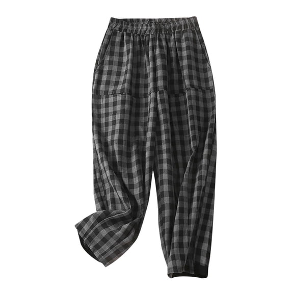 Summer Pants for Women Checkered Loose Harem Pants Elastic Waistband Casual Wear Womens Pants Casual & Wide Leg