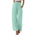 thumbnail image 1 of Summer Pants for Women Daily Elastic Waist Pockets Straight Solid Color Casual Pants Loose Long Trousers Womens Pants Casual & Wide Leg, 1 of 4