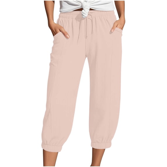 Summer Pants for Women Linen Wide Leg Pants Casual Loose High Waist Beach Haren Pants Pockets Womens Pants Casual & Wide Leg