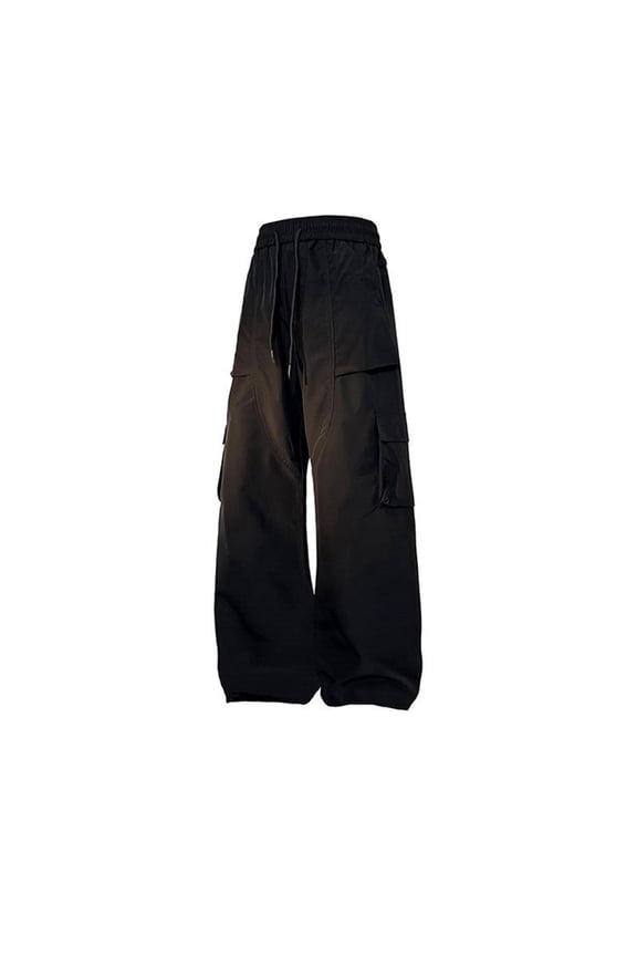 Summer Pants for Women Men's Loose Wide Leg Straight Leg Functional Pocket Paratrooper Pants Outdoor Travel Trend Casual Sports Work Black L