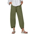thumbnail image 1 of Summer Pants for Women Plus Size Casual Cotton Linen Wide Leg Drawstring Elastic Waist Capris Crop Pants with Pockets, 1 of 7