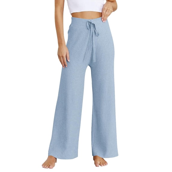Summer Pants for Women Rib Knit Wide Leg Pants Elastic Waist Casual Sweater Pants Womens Pants Casual & Wide Leg