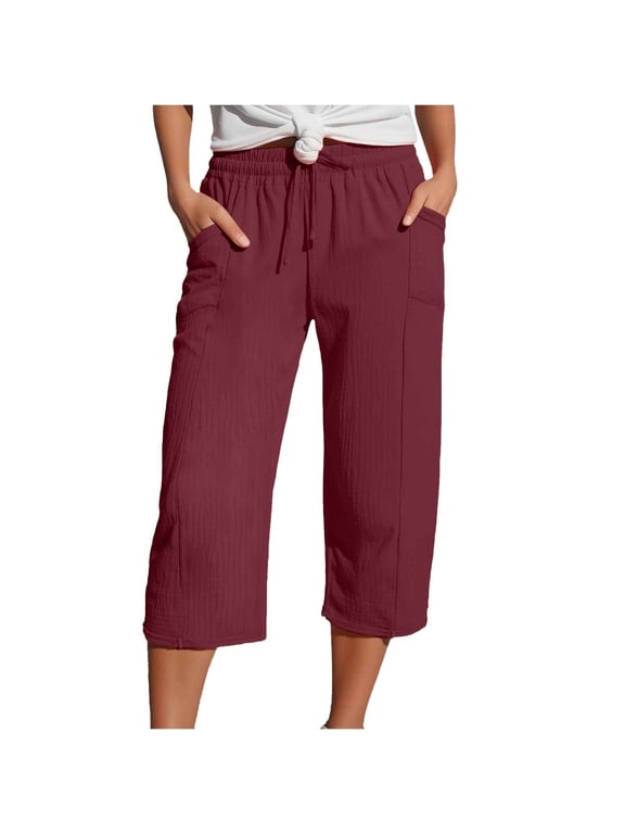 Summer Pants for Women Smart Skin Pant for Women Canvas Pants Leggings Control Business Casual Maternity Clothes Stretch Separates Red M