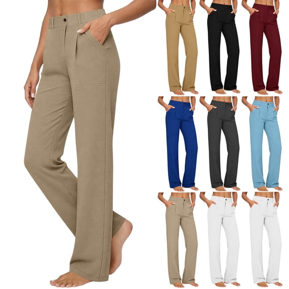 Summer Pants for Women Solid Color Fashionable Trousers with Button Adjustable Waist Pleats and Pockets Loose and Pressure-Free for Daily Strolling
