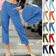 thumbnail image 1 of Summer Pants for Women Solid Color Pockets Zipper Elastic Button Waist Capris Trousers Dark Gray Running Lounge Pant XL, 1 of 8