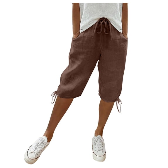Summer Pants for Women Solid Shorts Casual Linen Athletic Shorts Pockets Loose Trousers Cycling Shorts Pants Womens Pants Casual & Wide Leg