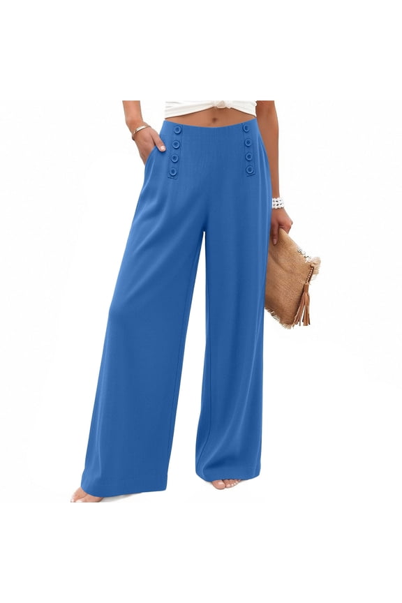 Summer Pants for Women,Wide Leg Pants for Women High Waisted Trousers Sailor Buttons Business Casual Palazzo Bottoms Dressy Work Pants