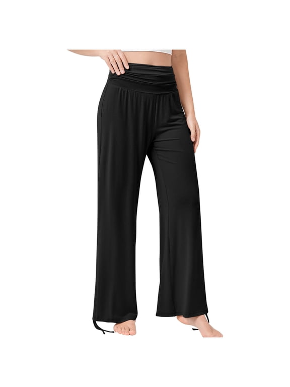 Summer Pants for Women, Womens Wide Leg Sweatpants Cozy Casual Jogger Pants Baggy Elastic High Waisted Pants with Pockets Black XL