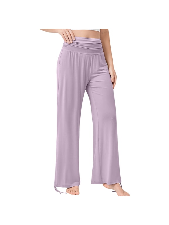 Summer Pants for Women, Womens Wide Leg Sweatpants Cozy Casual Jogger Pants Baggy Elastic High Waisted Pants with Pockets Purple S