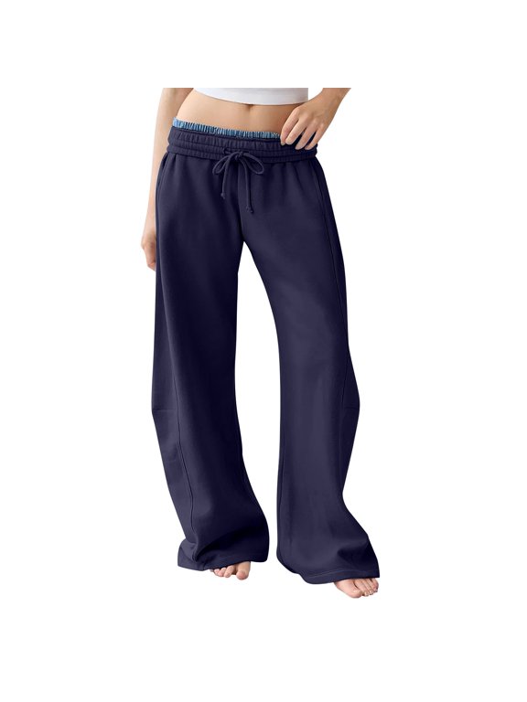 Summer Pants for Women Workout Wide Leg Elastic Waist Sweatpants Fashion Line Loose Pants Casual Basic Trousers Womens Pants Casual & Wide Leg