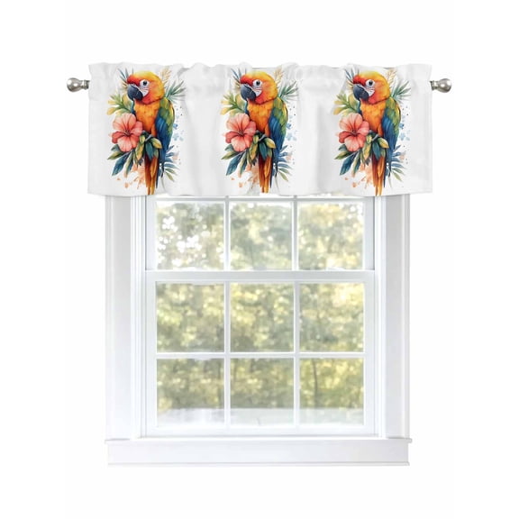 Summer Parrot Curtain Valances for Windows, Spring Verdant Flower Patterns Kitchen Valance Window Treatment, Light Filtering Block Curtains for Bathroom/Bedroom/Living Room 42'' x 12''